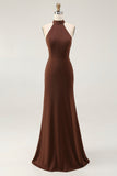 Coffee Halter Mermaid Long Prom Dress
