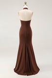 Coffee Halter Mermaid Long Prom Dress