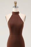 Coffee Halter Mermaid Long Prom Dress
