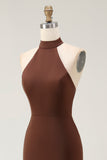 Coffee Halter Mermaid Long Prom Dress