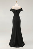 Mermaid Off The Shoulder Long Black Tie Dress With Slit