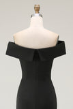 Mermaid Off The Shoulder Long Black Tie Dress With Slit