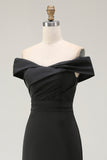 Mermaid Off The Shoulder Long Black Tie Dress With Slit
