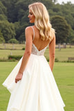 A Line Ruffled Ivory Spaghetti Straps Wedding Dress