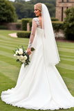 Classic Ivory Ruched A Line Long Sleeves Wedding Dress