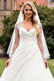 Classic Ivory Ruched A Line Long Sleeves Wedding Dress