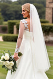 Classic Ivory Ruched A Line Long Sleeves Wedding Dress