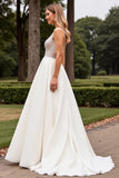 Ivory Spaghetti Straps A Line Weding Dress with Beading