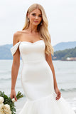 Off the Shoulder Mermaid Ivory Organza Wedding Dress
