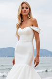 Off the Shoulder Mermaid Ivory Organza Wedding Dress