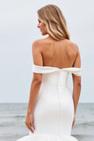 Off the Shoulder Mermaid Ivory Organza Wedding Dress
