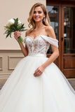 lvory A Line Off The Shoulder Appliqued Tulle Long Wedding Dress