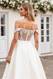 lvory A Line Off The Shoulder Lace Appliqued Wedding Dress