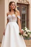lvory A Line Off The Shoulder Lace Appliqued Wedding Dress