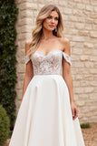 lvory A Line Off The Shoulder Lace Appliqued Wedding Dress