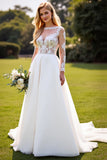 A Line Lace Appliqued Long Sleeves lvory Wedding Dress