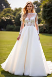A Line Lace Appliqued Long Sleeves lvory Wedding Dress