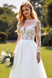 A Line Lace Appliqued Long Sleeves lvory Wedding Dress