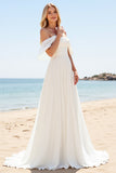 lvory A Line Off The Shoulder Long Wedding Dress with Slit