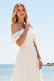 lvory A Line Off The Shoulder Long Wedding Dress with Slit