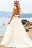 White Spaghetti Straps A-Line Laced Tulle Long Bridal Dress