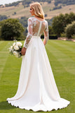 White Bodycon Deep V Neck Long Sleeves Satin Bridal Jumpsuit