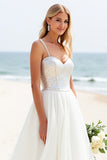 White A-Line Spaghetti Straps Long Bridal Dress With Sequins
