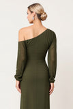 Olive Sheath Long Sleeve Bridesmaid Dress With Slit