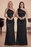 One Shoulder Black Sheath Ruched Choir Dress