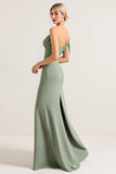 Olive One Shoulder Ruched Chiffon Sheath Bridesmaid Dress