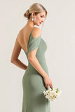 Olive One Shoulder Ruched Chiffon Sheath Bridesmaid Dress