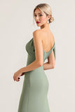 Olive One Shoulder Ruched Chiffon Sheath Bridesmaid Dress