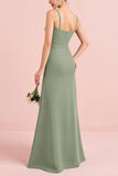 Eucalyptus Spaghetti Straps Stretch Satin Sheath Bridesmaid Dress