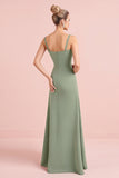 Eucalyptus Spaghetti Straps Stretch Satin Sheath Bridesmaid Dress