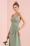 Eucalyptus Spaghetti Straps Stretch Satin Sheath Bridesmaid Dress