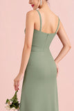 Eucalyptus Spaghetti Straps Stretch Satin Sheath Bridesmaid Dress