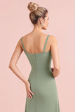 Eucalyptus Spaghetti Straps Stretch Satin Sheath Bridesmaid Dress