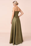 Olive Sweetheart A Line Long Bridesmaid Dress with Slit