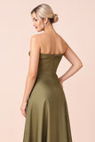 Olive Sweetheart A Line Long Bridesmaid Dress with Slit