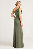Eucalyptus One Shoulder Sheath Long Bridesmaid Dress with Slit