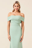 Mint Sheath Off the Shoulder Long Bridesmaid Dress