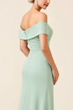 Mint Sheath Off the Shoulder Long Bridesmaid Dress