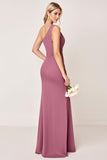 Vintage Mauve Sheath One Shoulder Ruched Long Bridesmaid Dress