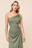 Eucalyptus One Shoulder Chiffon Long Bridesmaid Dress with Slit