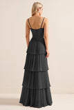 Candy Pink Spaghetti Straps A Line Ruffled Long Bridesmaid Dress