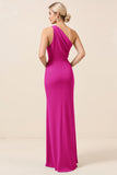 Matcha One Shoulder Chiffon Ruched Long Bridesmaid Dress with Slit
