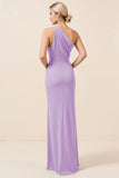 Matcha One Shoulder Chiffon Ruched Long Bridesmaid Dress with Slit