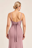 Vintage Mauve Sheath Spaghetti Straps Ruched Long Bridesmaid Dress with Slit