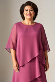 Vintage Mauve Chiffon Ruffled Plus Size Mother Of The Bride Dress with Half Sleeves