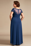 Navy Lace A Line Plus Size Mother of the Bride Dress